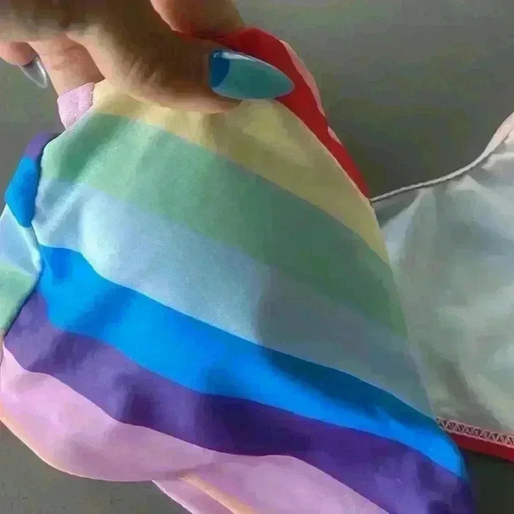 Multicolor Rainbow Striped Front Knot Two Piece High Waist Bikini Set Size S - Picture 9 of 13